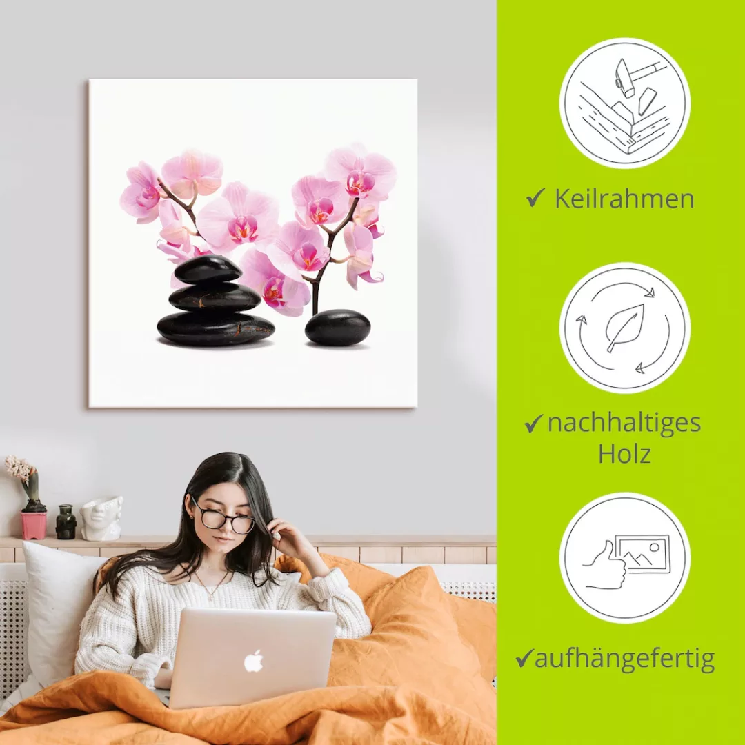 Artland Wandbild "Schwarze Steine und pink Orchidee", Zen, (1 St.), als Lei günstig online kaufen