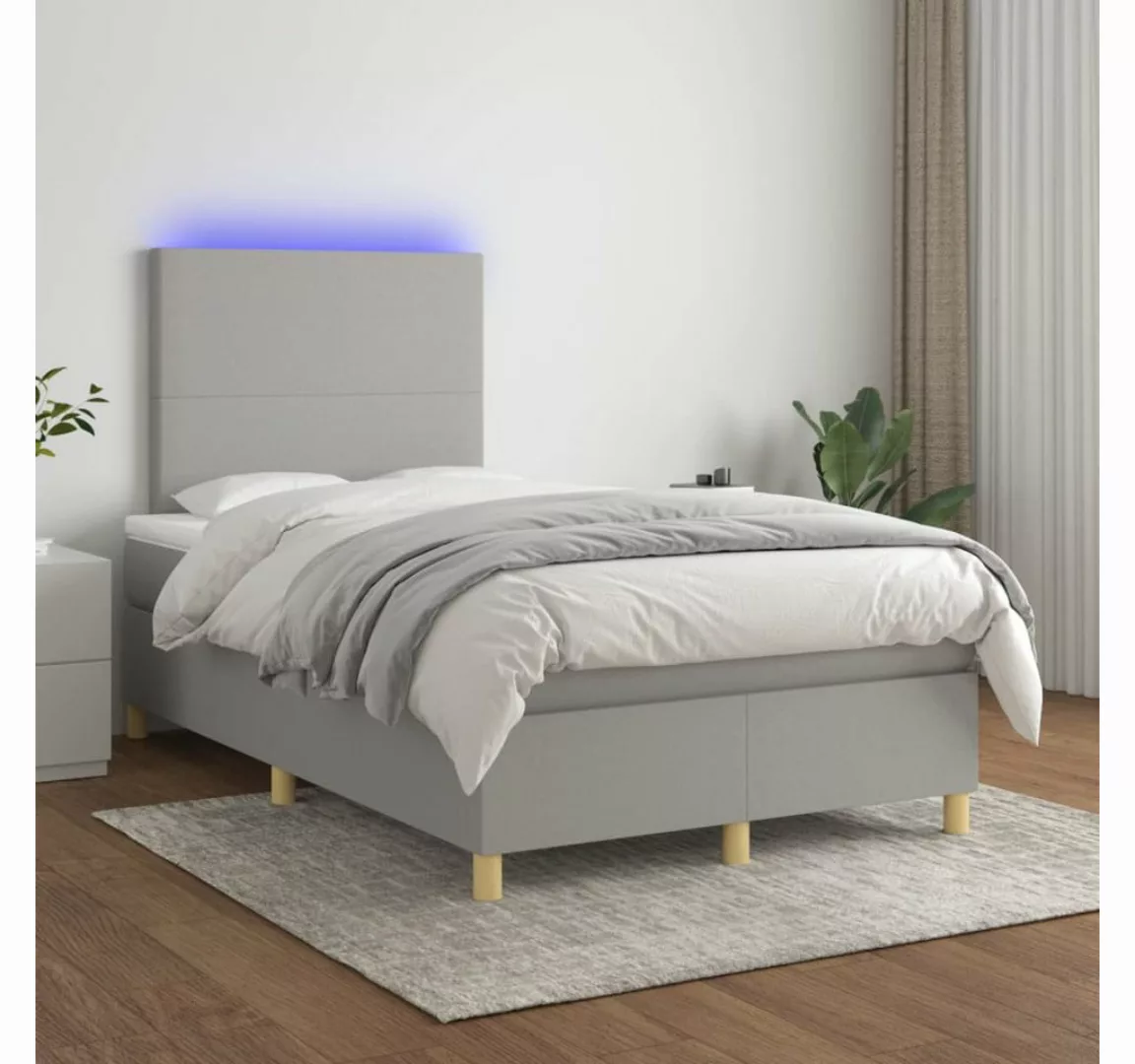 vidaXL Boxspringbett (120 x 200 cm, Schlichtes Design, Hellgrau), mit LED günstig online kaufen