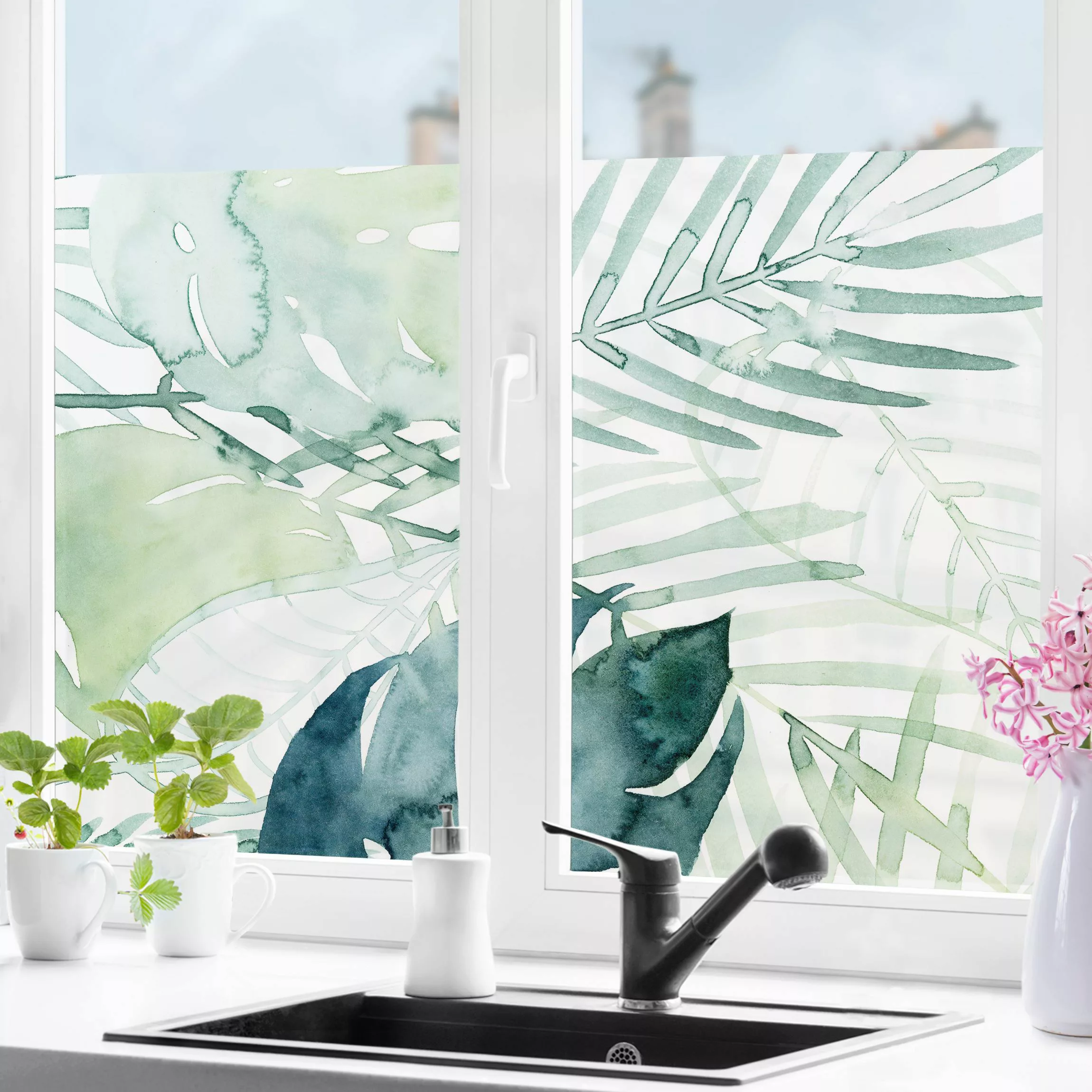 Fensterfolie Palmwedel in Wasserfarbe I günstig online kaufen