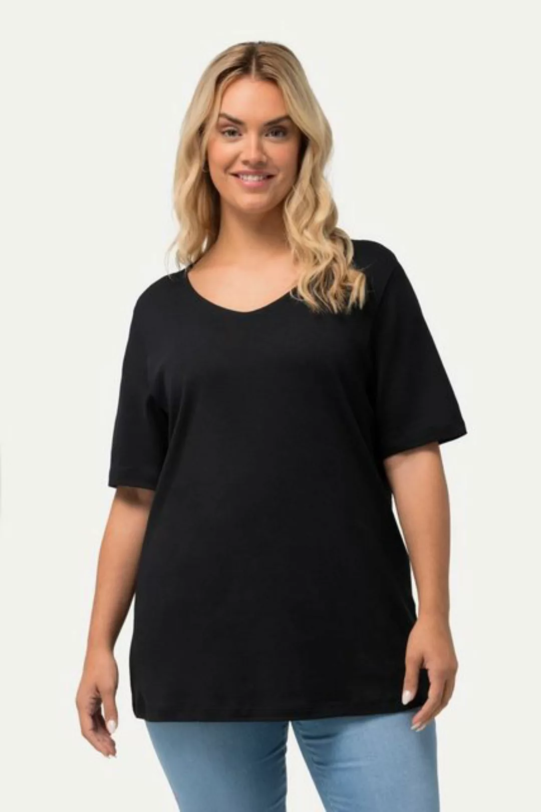 Ulla Popken Rundhalsshirt Shirt doppellagige Vorderseite Slim Rundhals günstig online kaufen