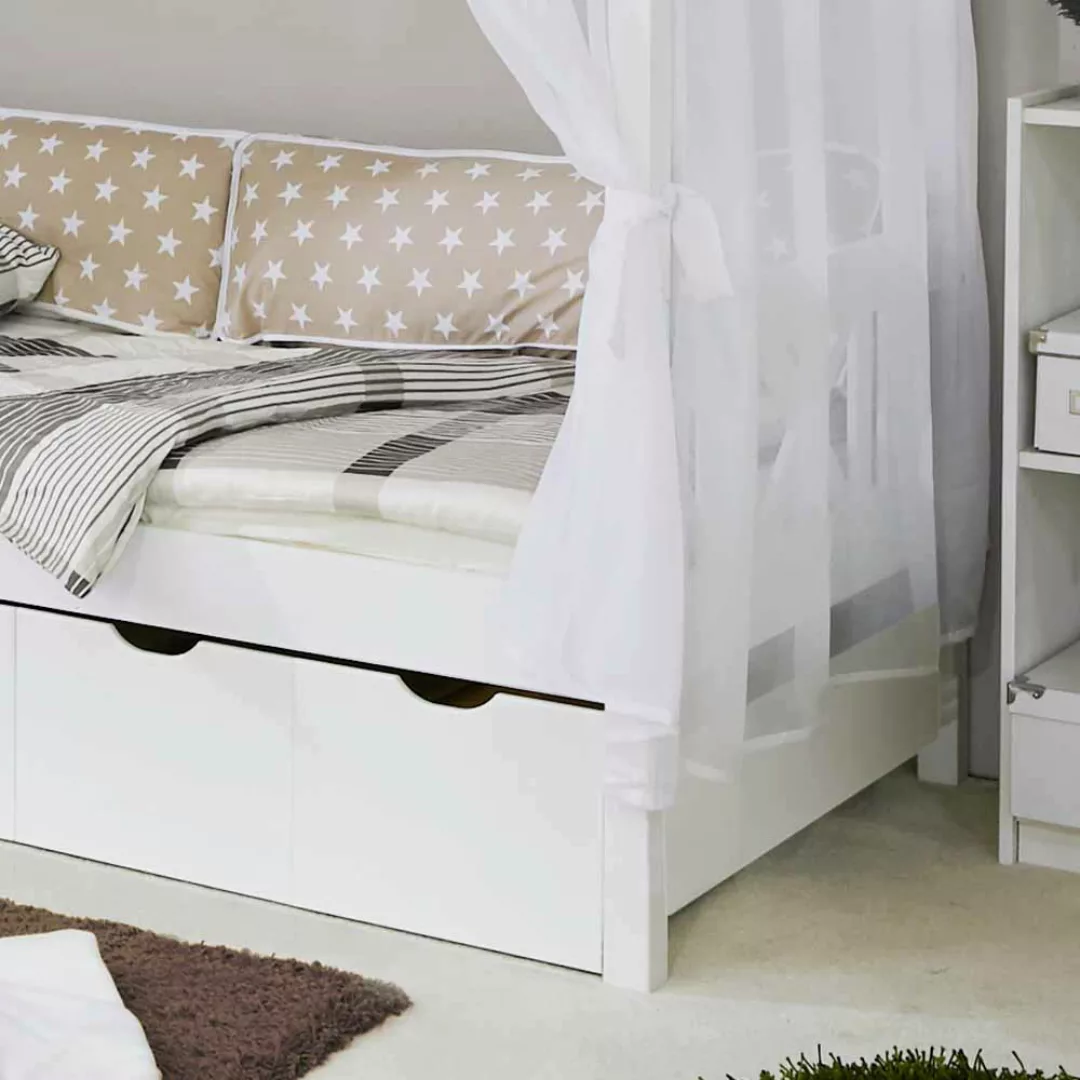 Bett mit Himmel Weiß Beige günstig online kaufen