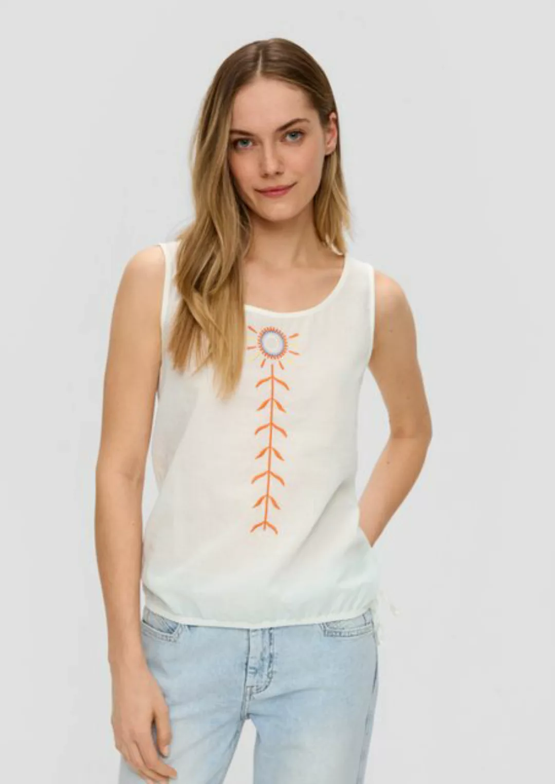 s.Oliver T-Shirt Leicht durchsichtiges Shirt im Fabricmix mit Stickerei günstig online kaufen