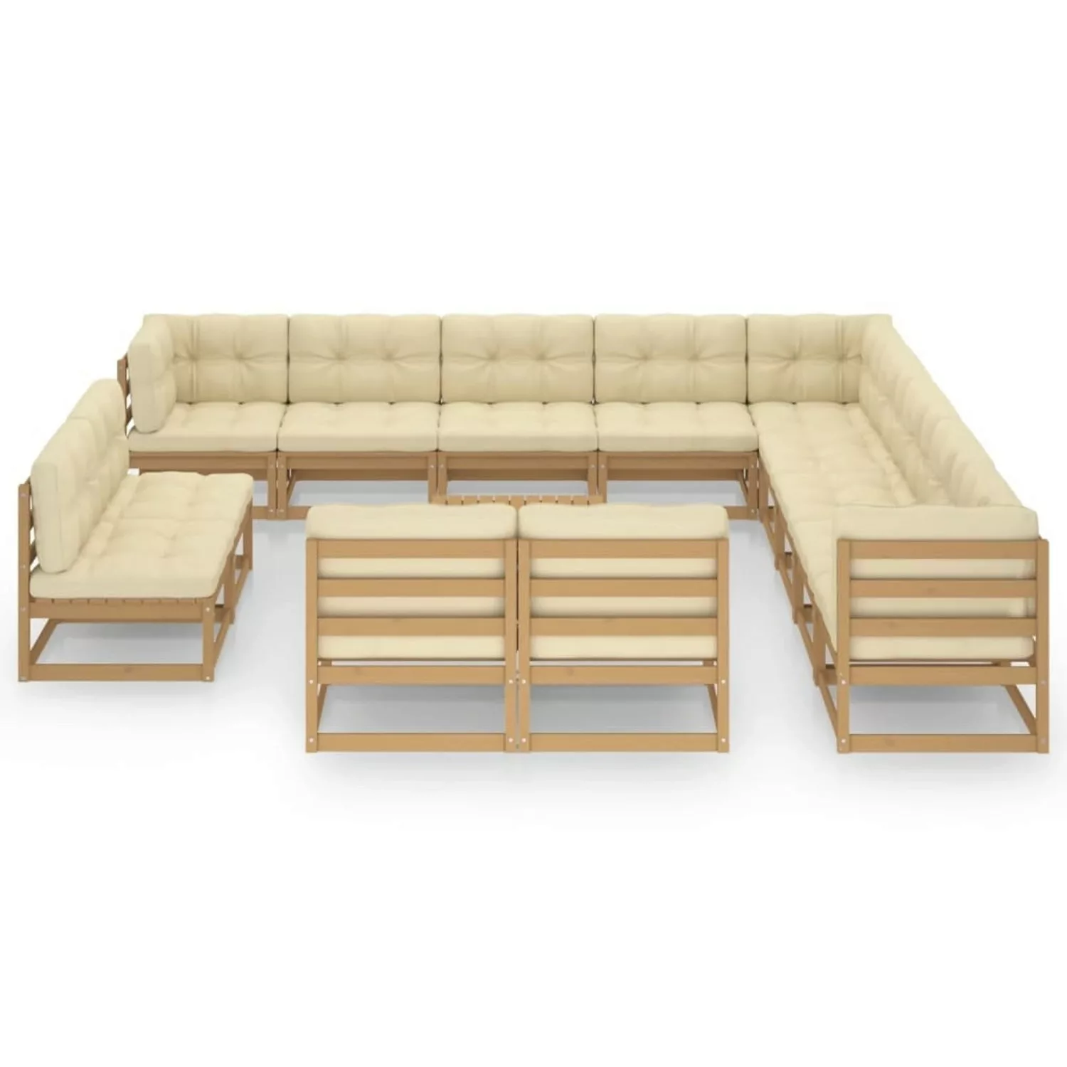 14-tlg. Garten-lounge-set Kissen Honigbraun Kiefer Massivholz günstig online kaufen