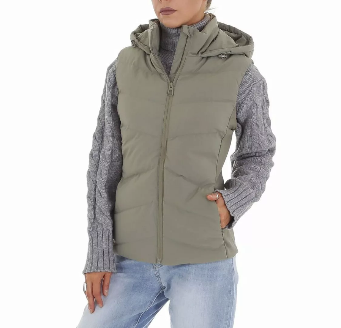 Ital-Design Steppweste Damen Freizeit Kapuze Gefüttert Winterjacke in Olive günstig online kaufen