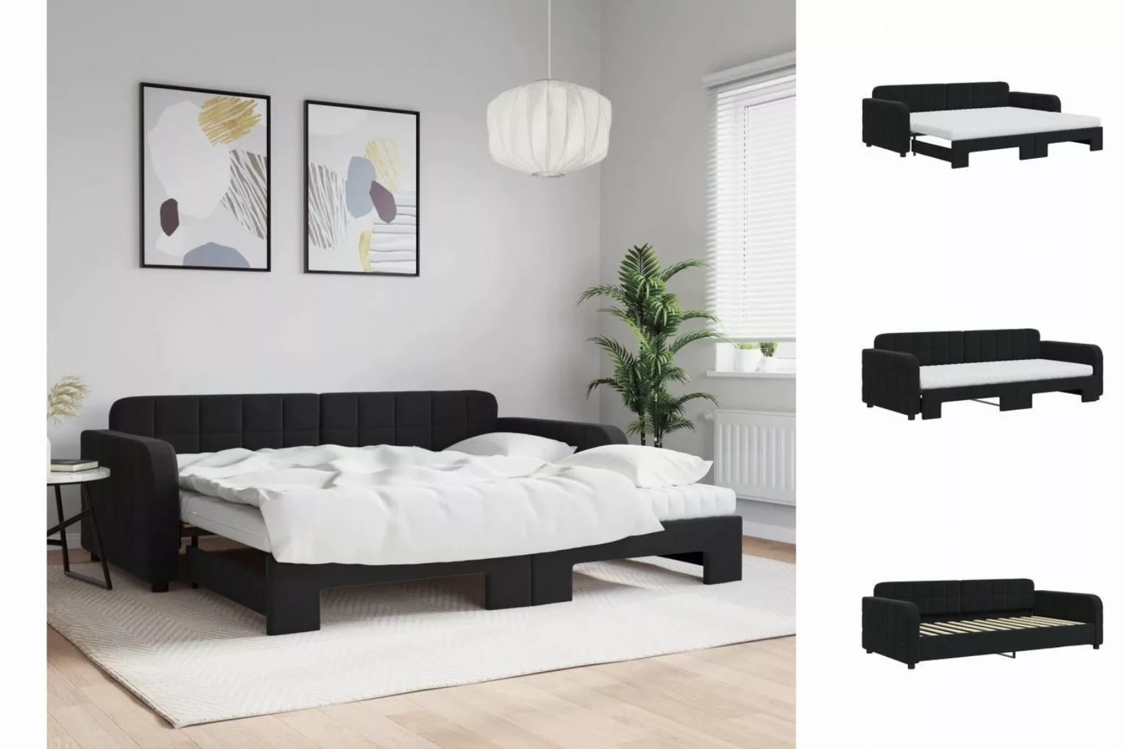 vidaXL Gästebett Tagesbett Ausziehbar mit Matratzen Schwarz 90x200 cm Samt günstig online kaufen