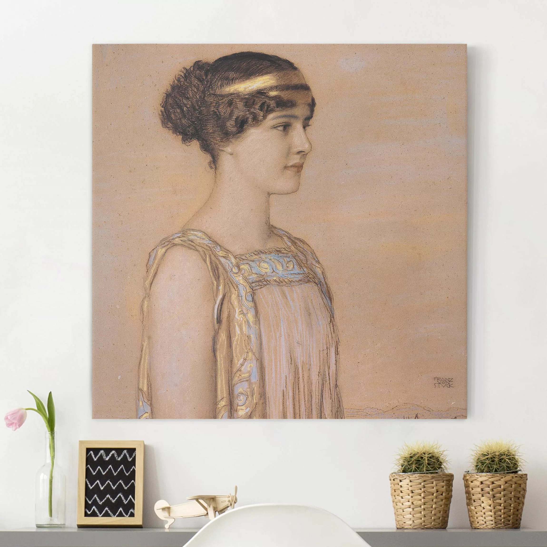 Leinwandbild Kunstdruck - Quadrat Franz von Stuck - Portrait von Mary günstig online kaufen