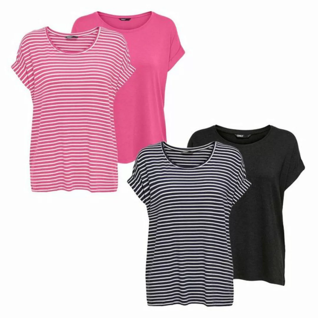 Only Damen O-Neck Top T-Shirt MOSTER 4er Pack Basic Kurzarm Rundhals Shirt günstig online kaufen