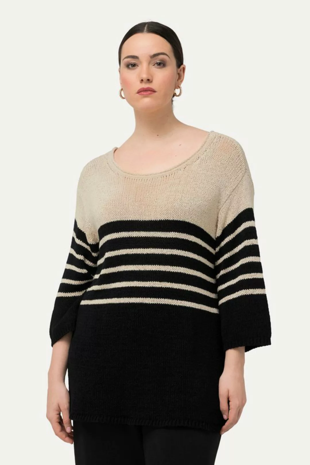 Ulla Popken Strickpullover Pullover Ringel Oversized Rundhals 3/4-Arm günstig online kaufen