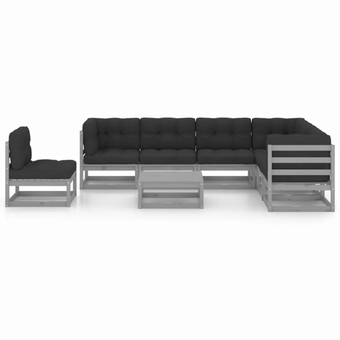 8-tlg. Garten-lounge-set Mit Kissen Grau Kiefer Massivholz günstig online kaufen