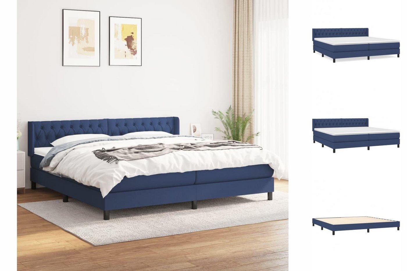 vidaXL Bettgestell Boxspringbett mit Matratze Blau 200x200 cm Stoff Bett Be günstig online kaufen