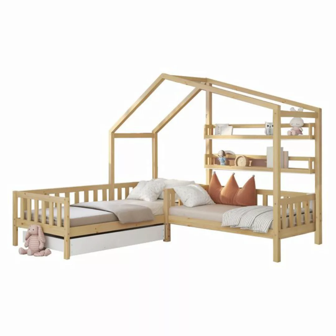 REDOM Bett Hausbett, Kinderbett 90x200 cm (mit Zaun und Lattenrost, L-Struk günstig online kaufen