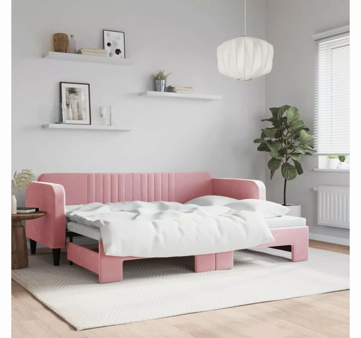 vidaXL Gästebett Gästebett Tagesbett Ausziehbar Rosa 80x200 cm Samt Bett Be günstig online kaufen