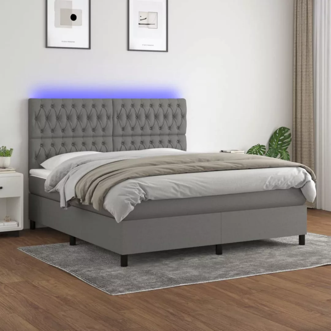 vidaXL Bettgestell Boxspringbett mit Matratze LED Dunkelgrau 160x200 cm Sto günstig online kaufen