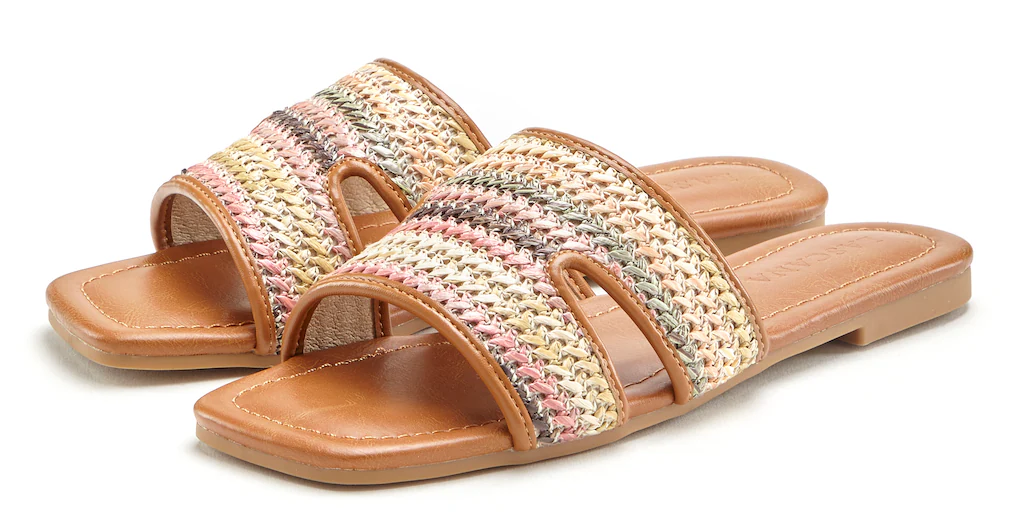 LASCANA Pantolette, Mule, Sandale, offener Schuh in mehrfarbiger Bast-Optik günstig online kaufen