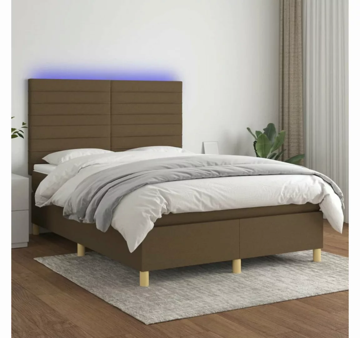 vidaXL Boxspringbett (140 x 190 cm, Streifen Vertikal, Dunkelgrau), mit LED günstig online kaufen