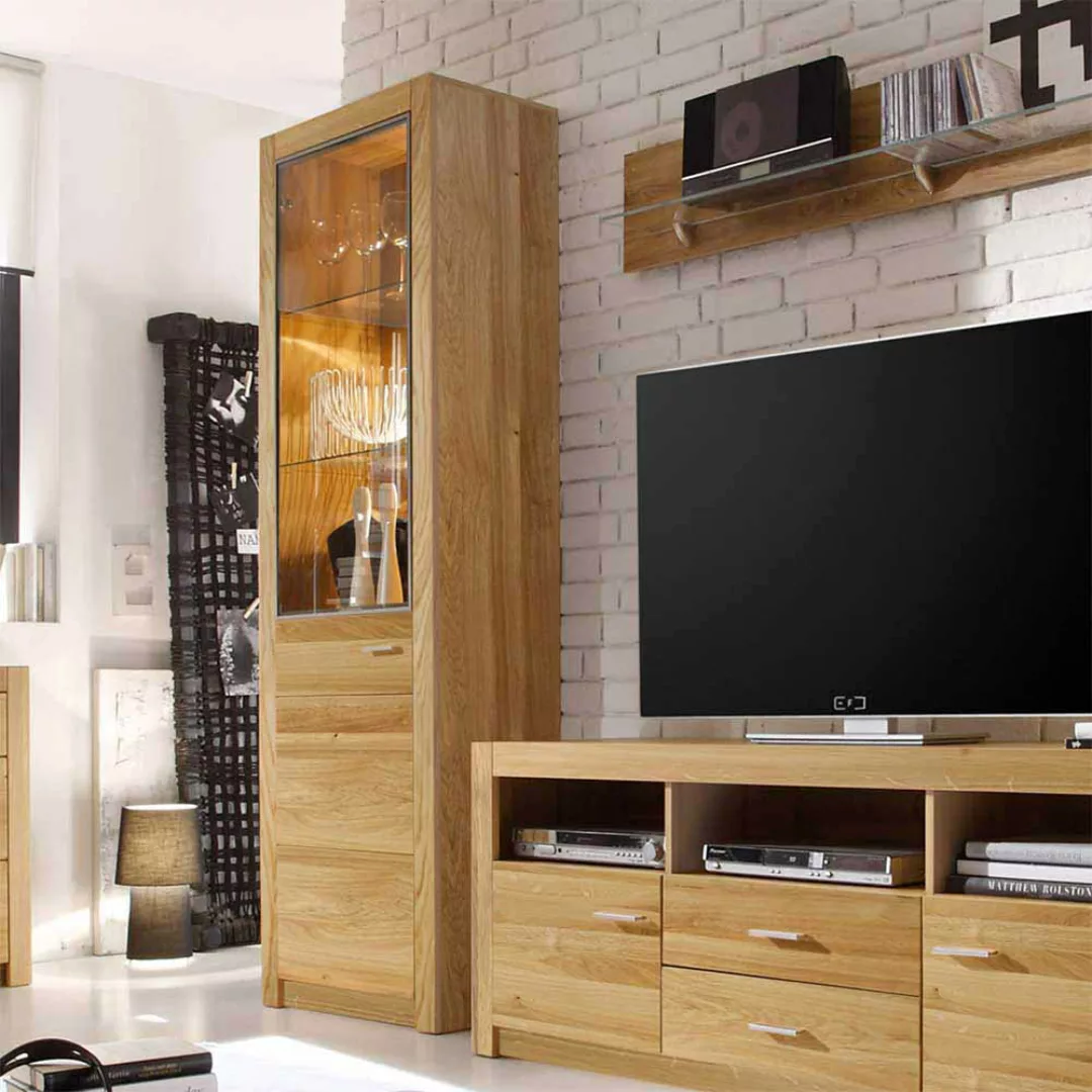 Wohnzimmer Schrankwand aus Asteiche teilmassiv geölt 200 cm hoch (vierteili günstig online kaufen