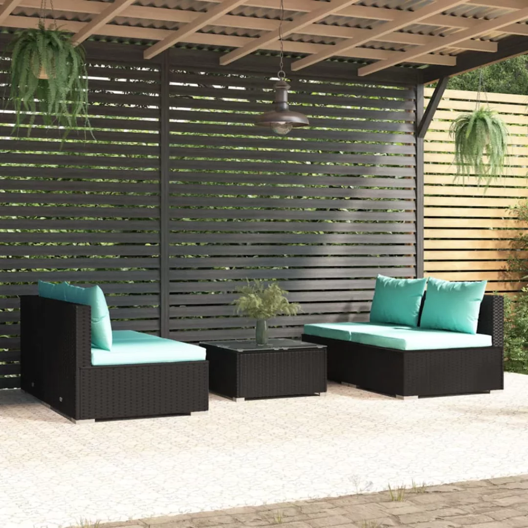 Vidaxl 5-tlg. Garten-lounge-set Mit Kissen Poly Rattan Schwarz günstig online kaufen