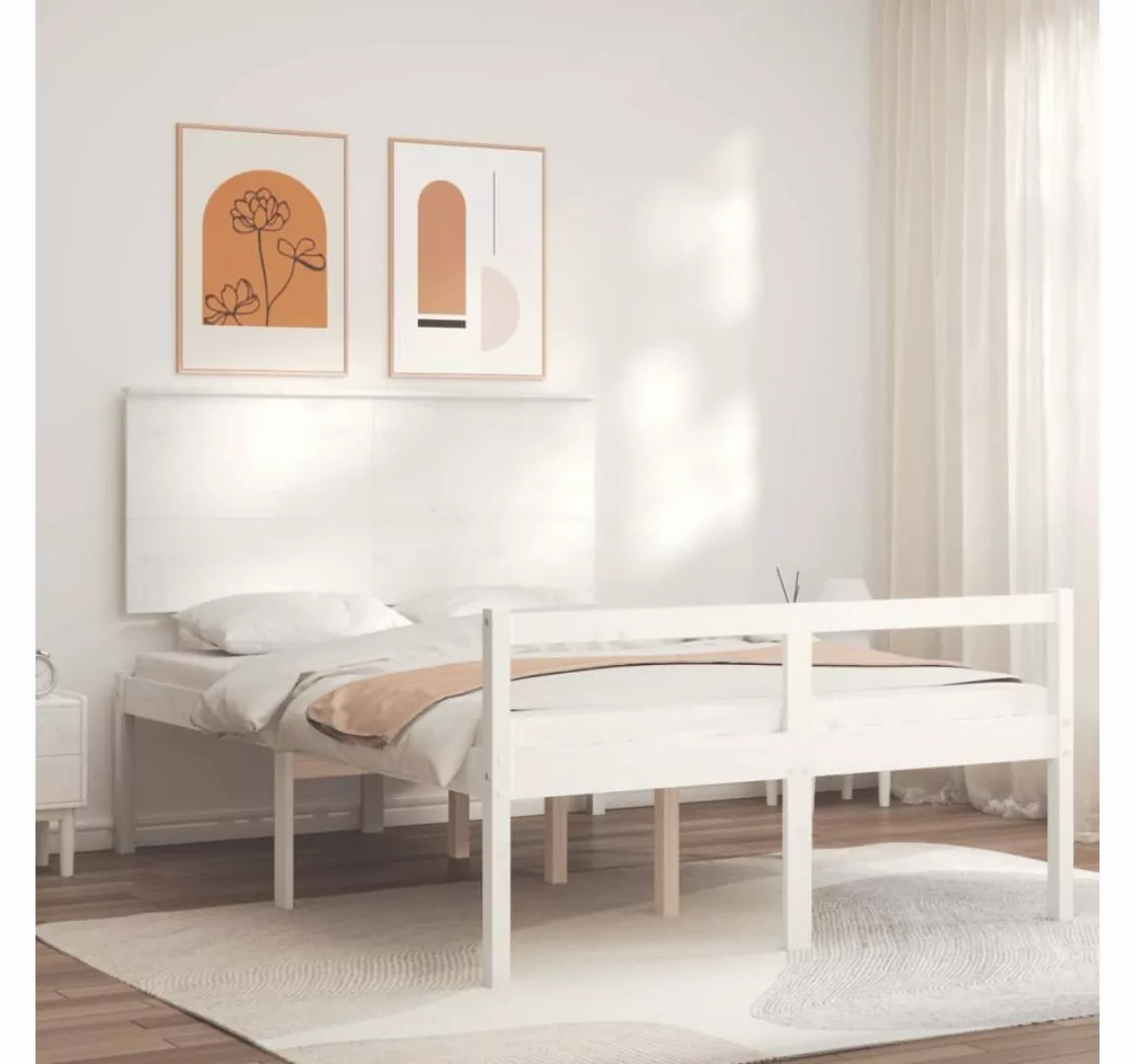 furnicato Bett Seniorenbett mit Kopfteil 140x200 cm Weiß Massivholz günstig online kaufen
