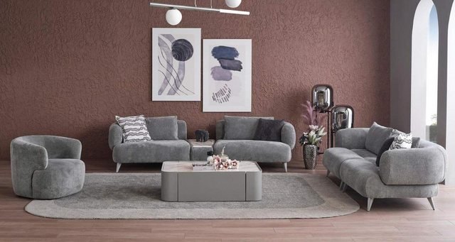 Xlmoebel Sofa Sofa Set 3+3+1 Sitzplätze in Grau Luxus Wohnzimmermöbel Couch günstig online kaufen