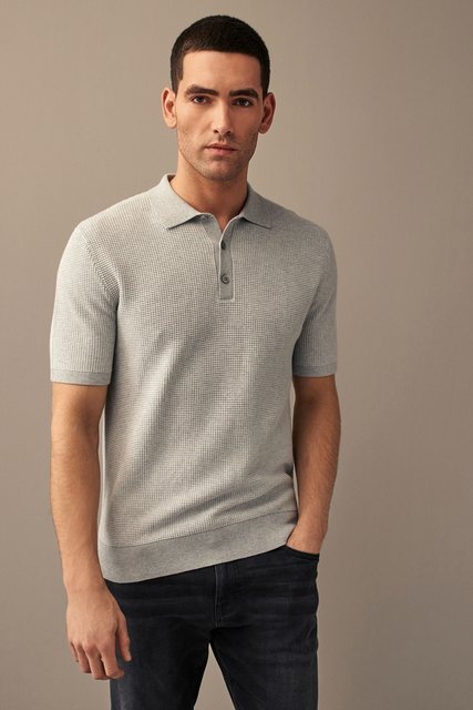 Next Polokragenpullover Regular Fit Kurzarm-Poloshirt mit Waffelstruktur (1 günstig online kaufen