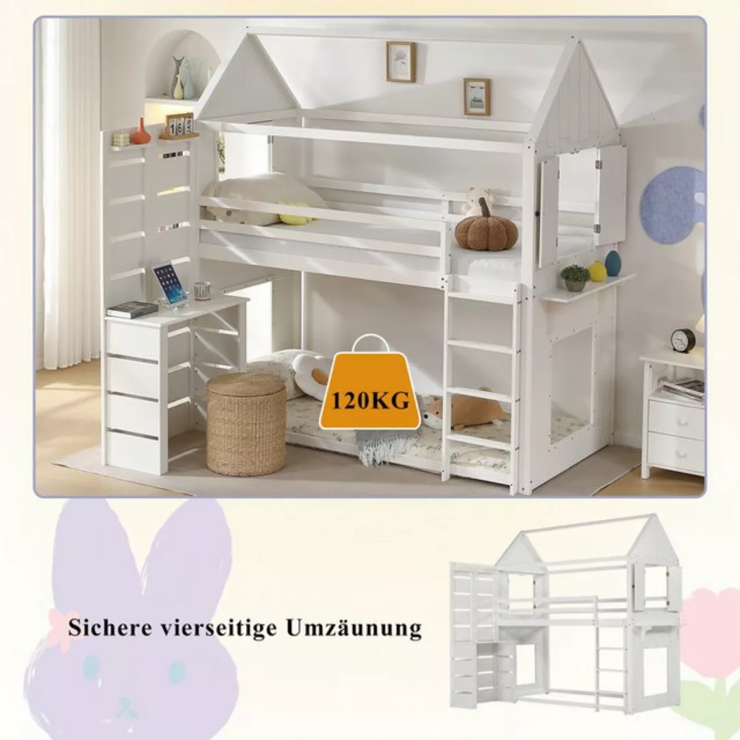 Flieks Etagenbett, Kinderbett Hausbett 90x200cm mit Leiter und integrierten günstig online kaufen