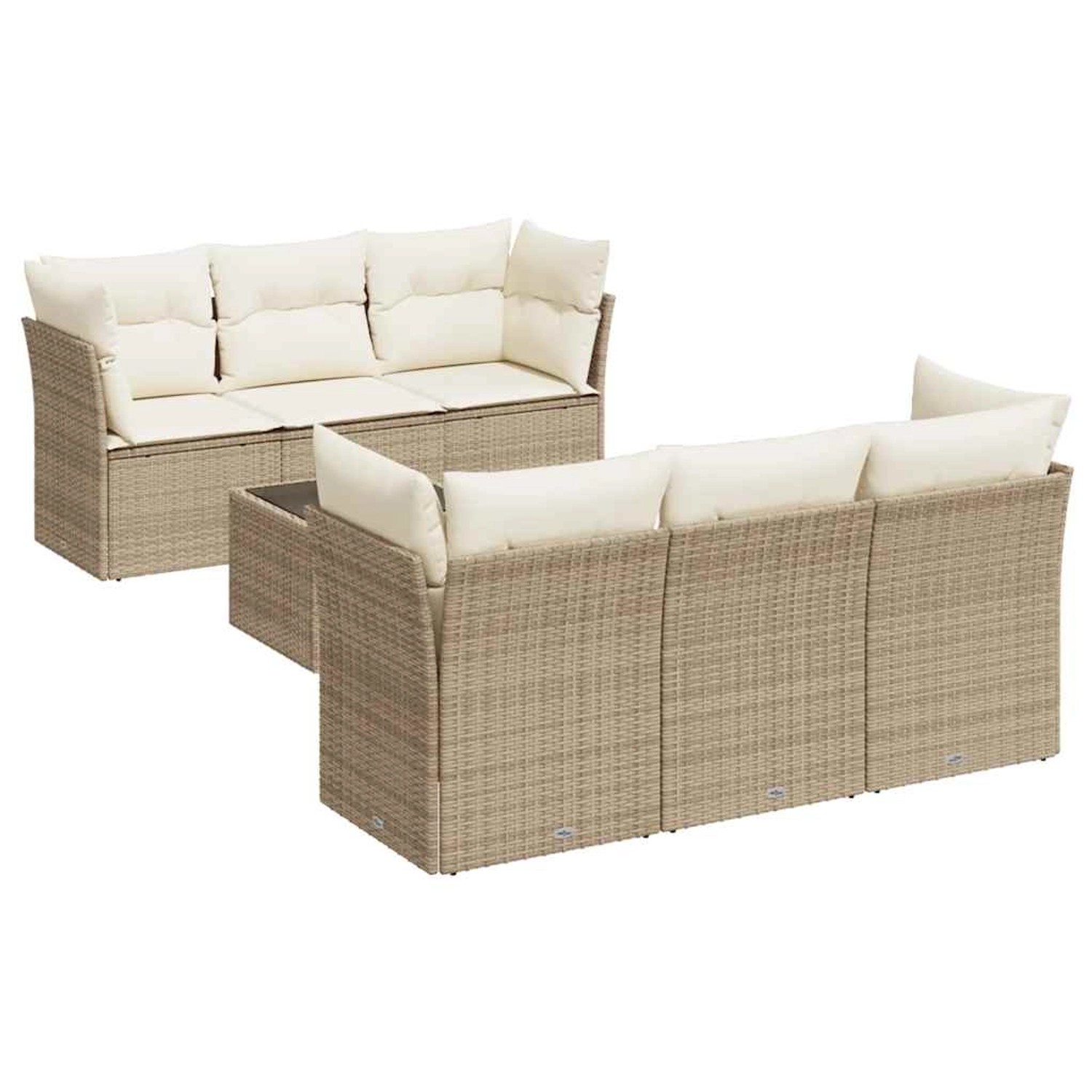 vidaXL 7-Tlg Garten-Sofagarnitur mit Kissen Beige Poly Rattan 3217258 günstig online kaufen