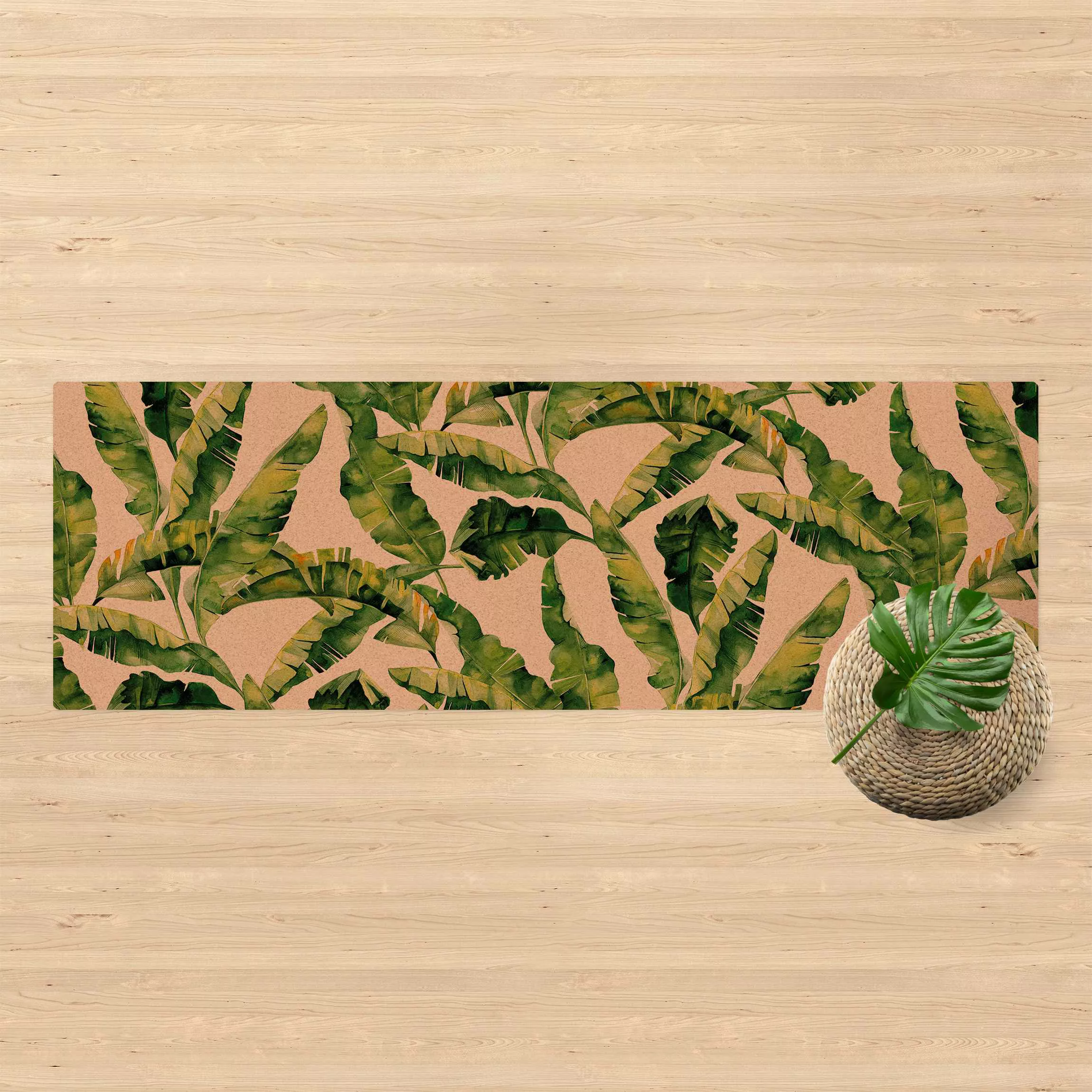Kork-Teppich Bananenblatt Aquarell Muster günstig online kaufen