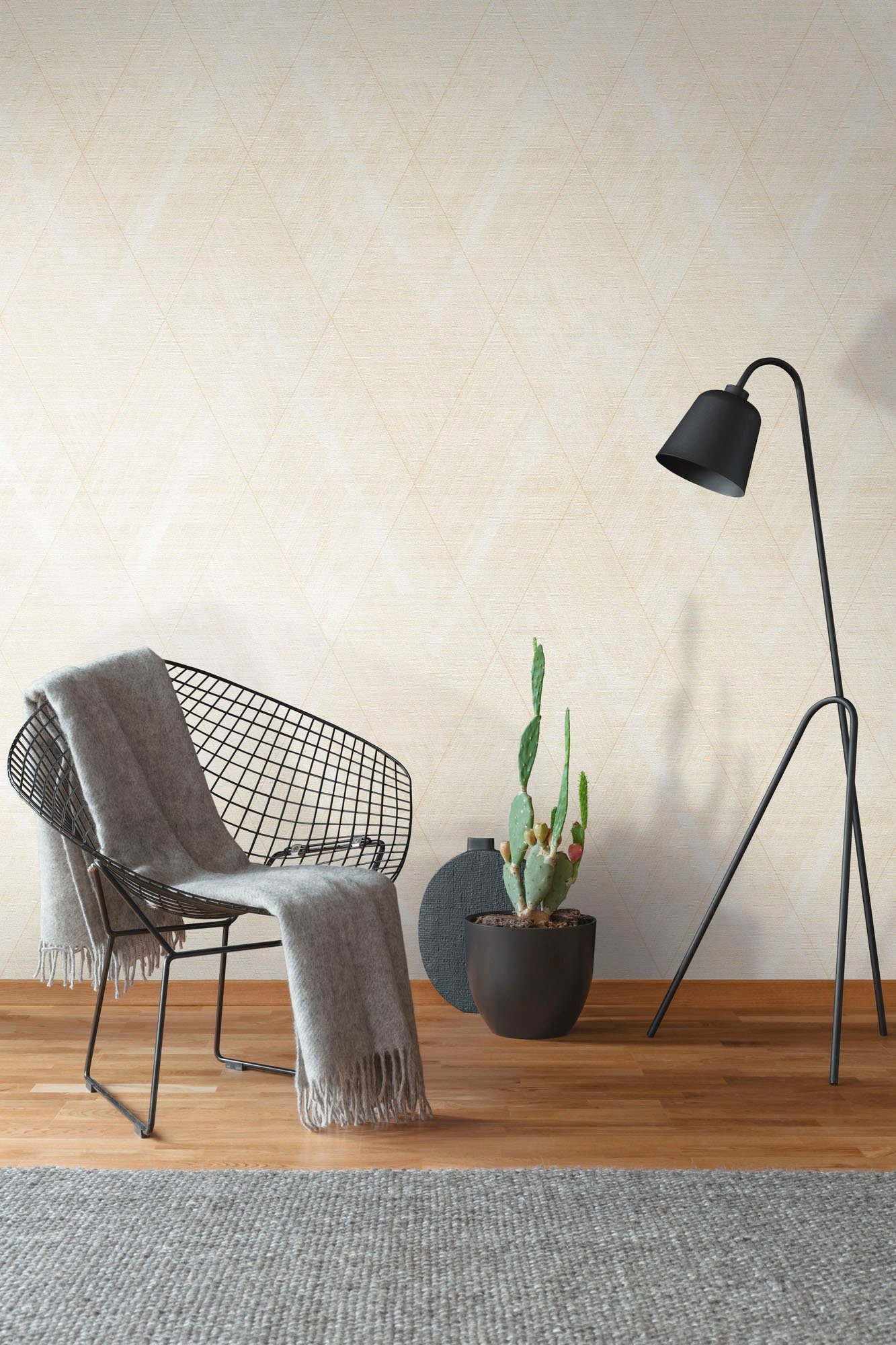 Bricoflor Schwarz Gold Tapete mit Rautenmuster Modern Ideal für Wohnzimmer günstig online kaufen