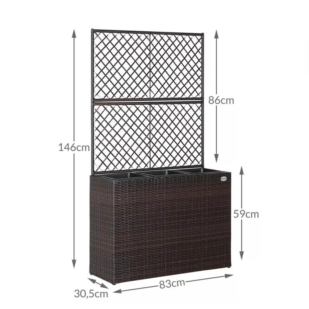 Polyrattan Blumenkasten mit Rankgitter Braun günstig online kaufen