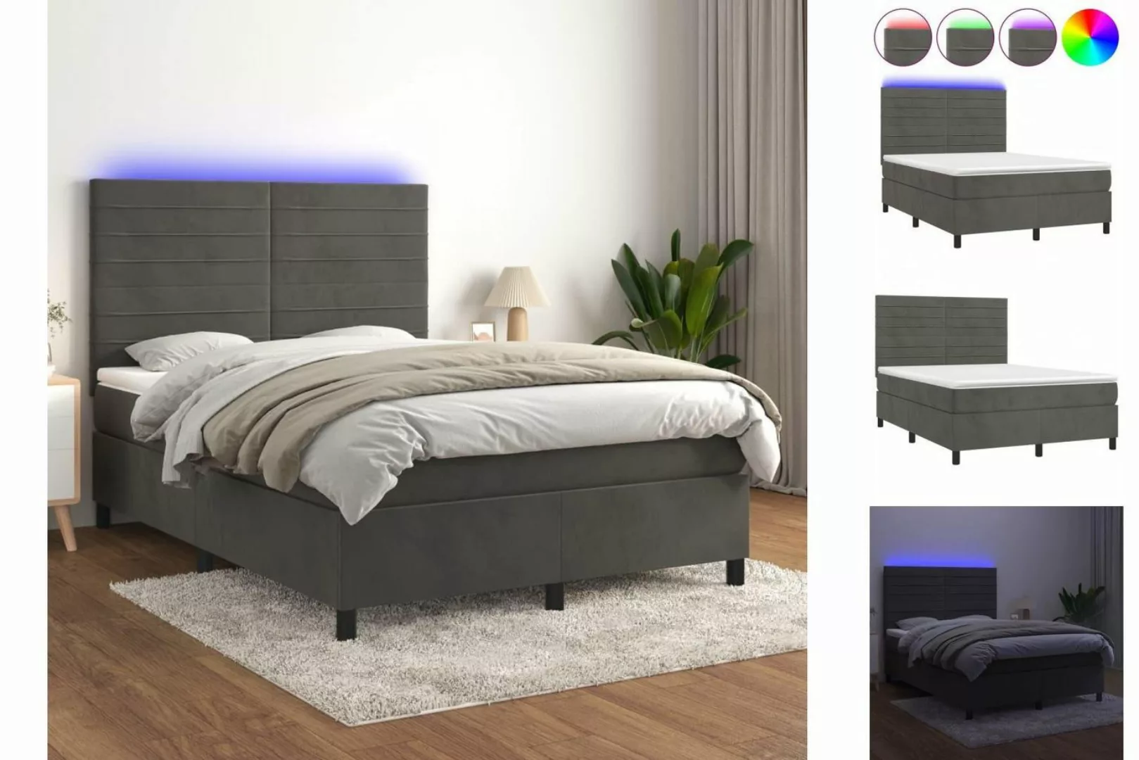 vidaXL Boxspringbett Boxspringbett mit Matratze & LED Samt (140 x 190 cm, D günstig online kaufen