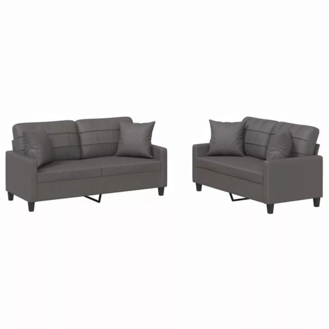 vidaXL Sofa Sofagarnitur mit Kissen Kunstleder, mit Zierkissen, Grau günstig online kaufen