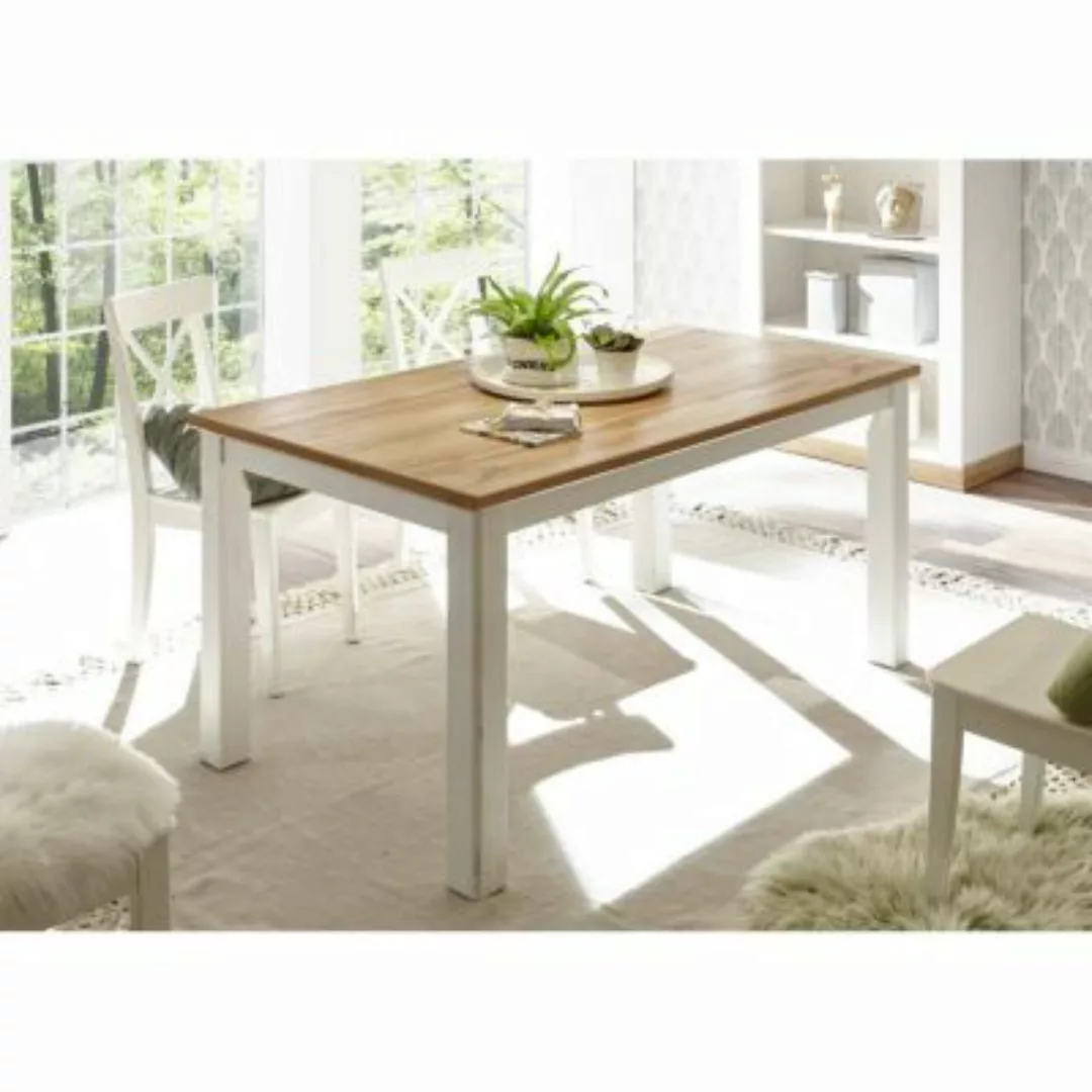 Lomadox Landhaus Esszimmer-Tisch LINARES-61 in Pinie weiß / Wotan Eiche Nb. günstig online kaufen