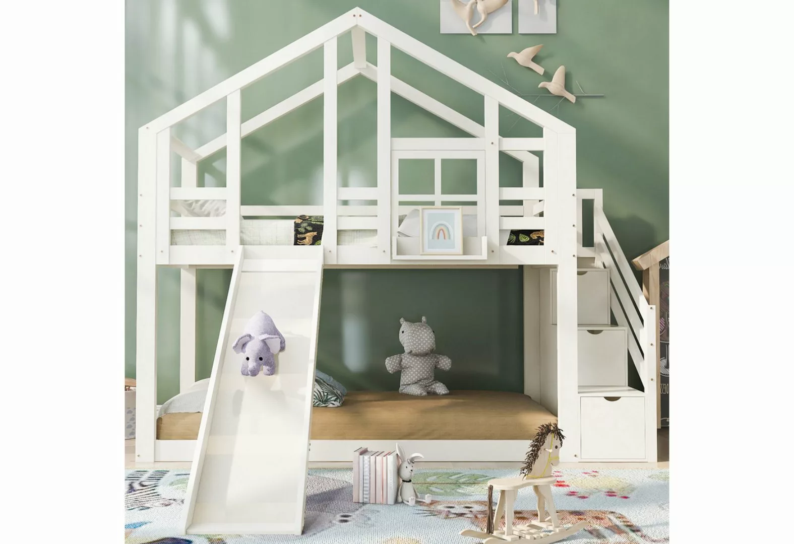 MODFU Etagenbett Kinderbetten Einzelbett Gästebett (Hausbett Baumhaus, mit günstig online kaufen