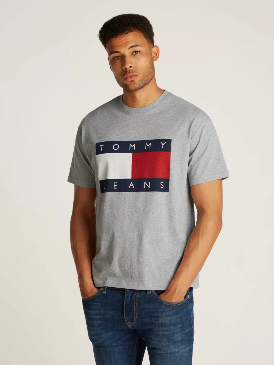 Tommy Jeans T-Shirt "TJM RLX MELANGE BIG FLAG TEE", mit großem Logo günstig online kaufen