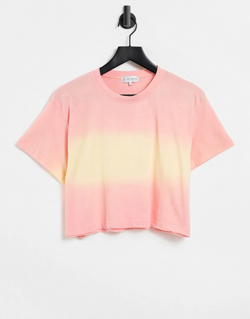 In The Style – T-Shirt in kurzem Schnitt in Koralle mit Batikmuster-Rosa günstig online kaufen