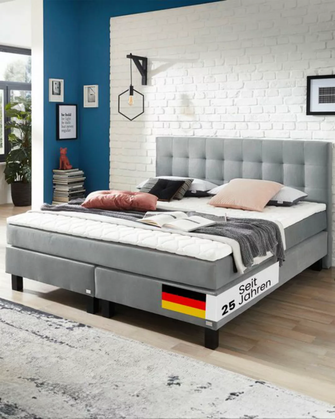 WELCON Boxspringbett ROCKSTAR Bett 180x200 cm Samt hellgrau oder dunkelgrau günstig online kaufen