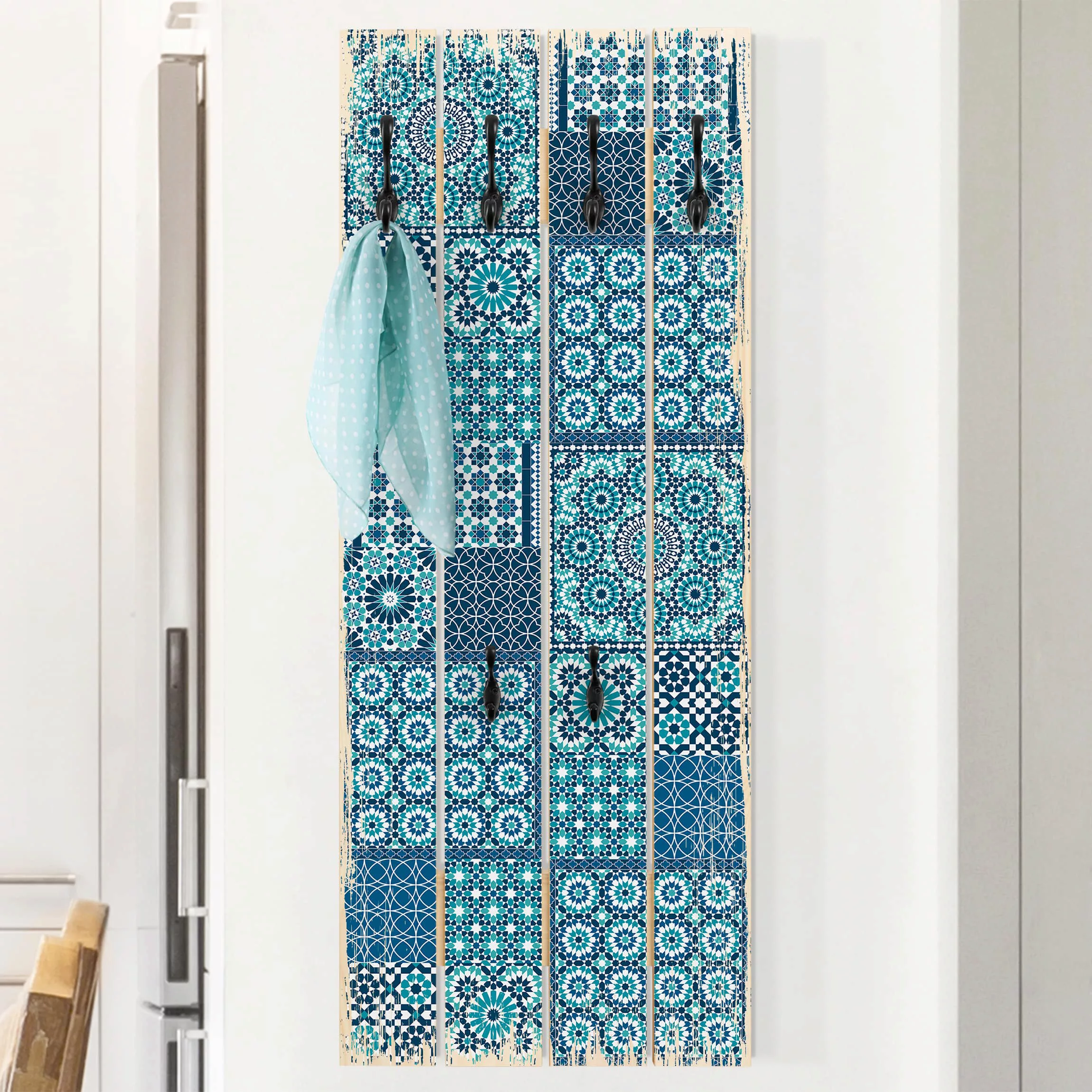 Wandgarderobe Holzpalette Vintage Marokkanische Mosaikfliesen türkis blau günstig online kaufen