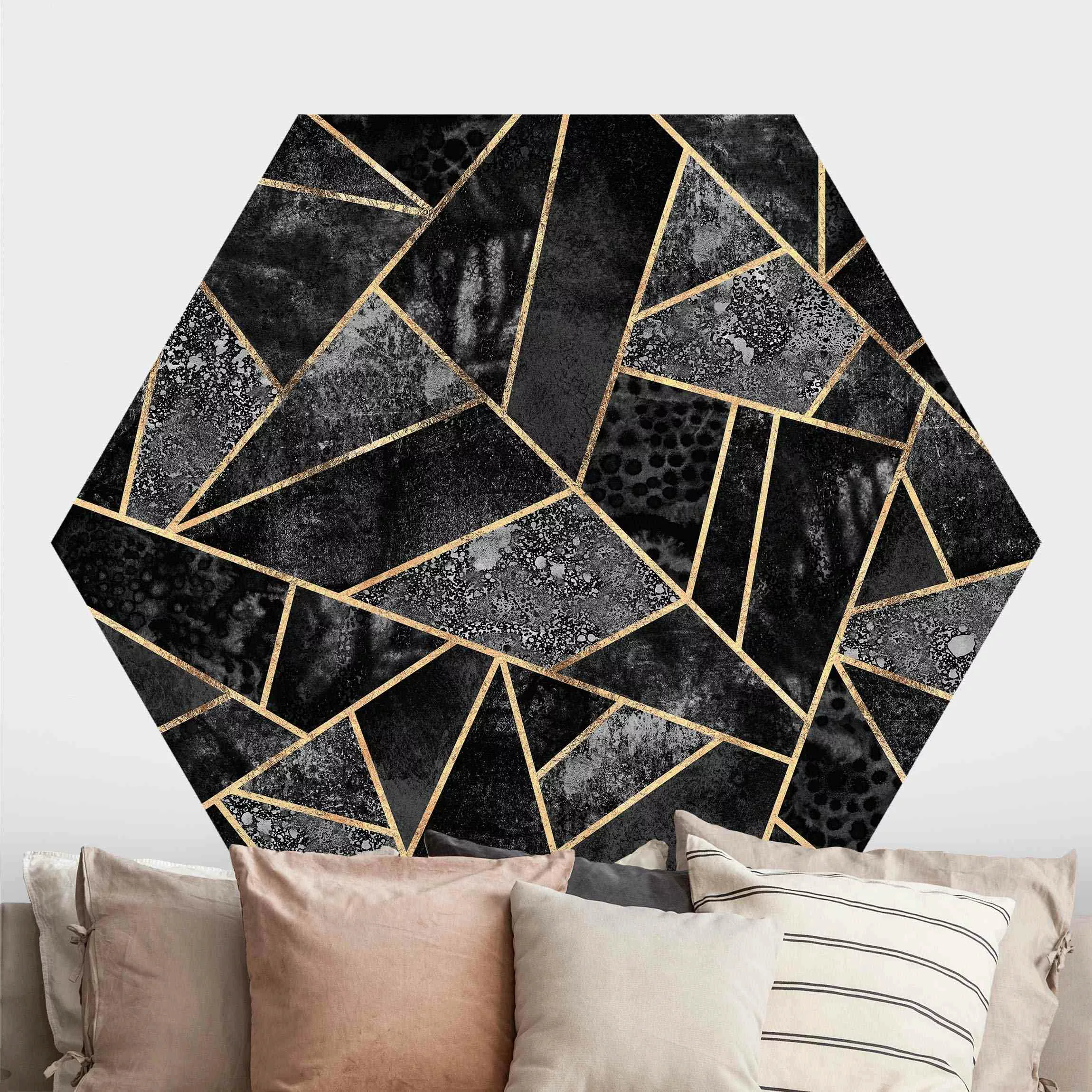 Hexagon Mustertapete Graue Dreiecke Gold günstig online kaufen