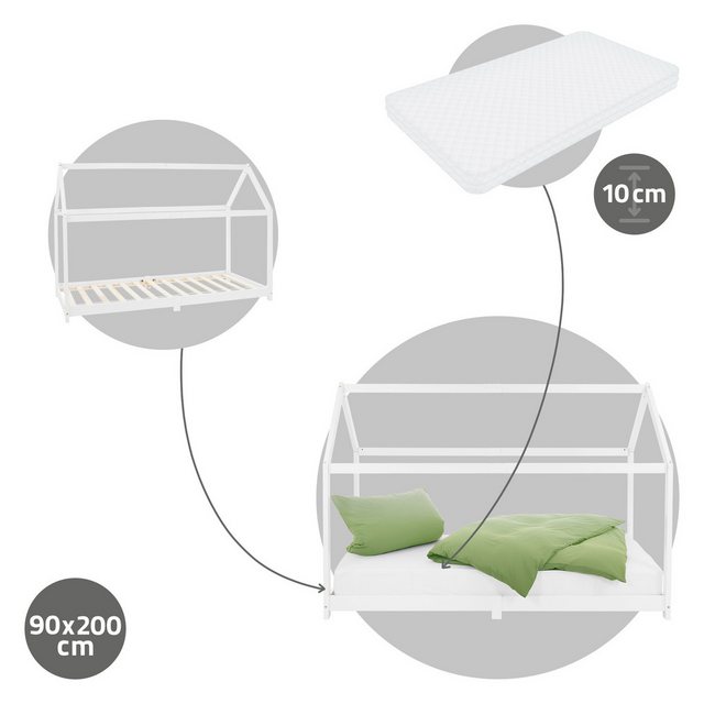 ML-DESIGN Kinderbett Hausbett mit Dach und Lattenrost aus massivem Kiefernh günstig online kaufen