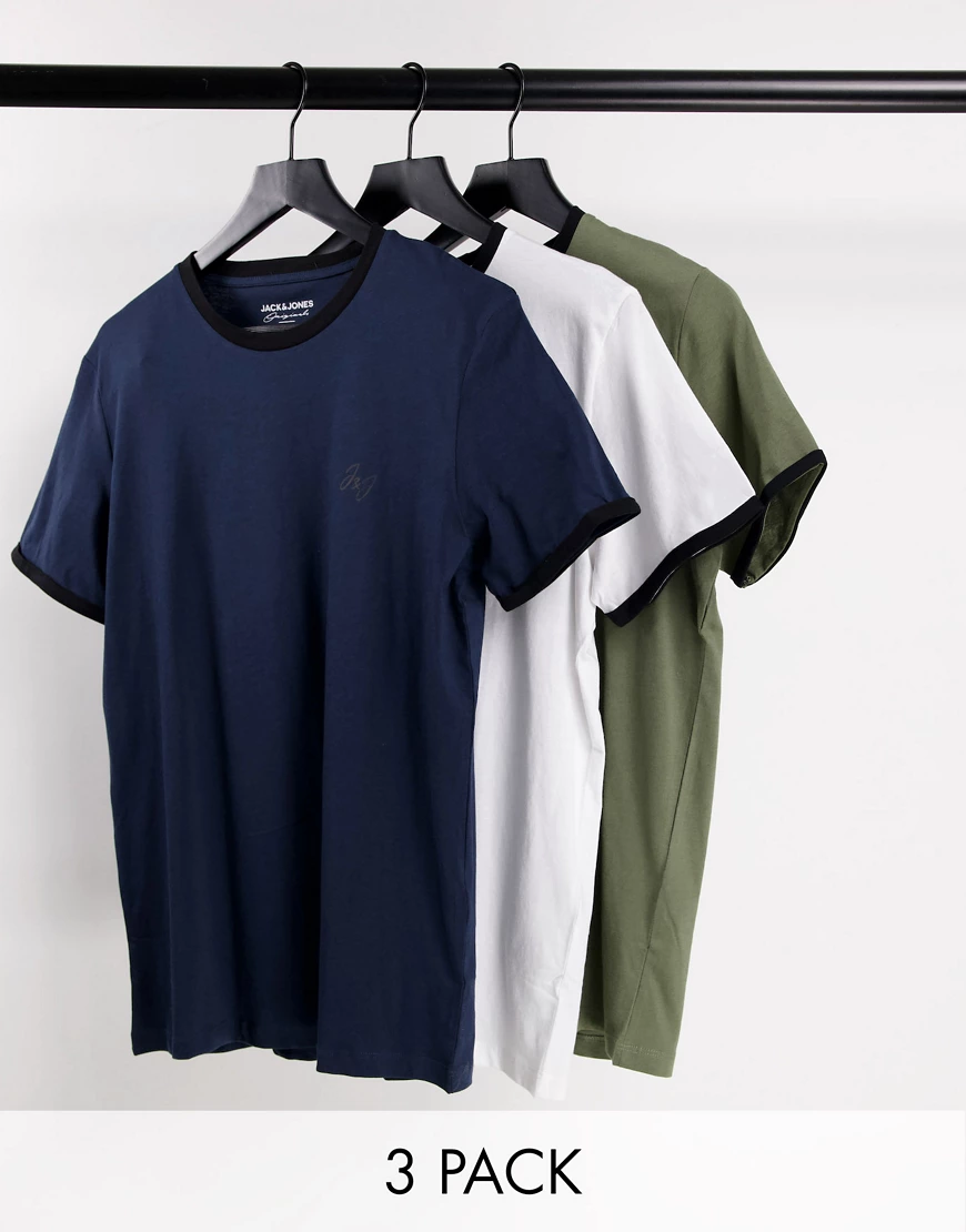Jack & Jones – 3er-Pack T-Shirts mit Rundhalsausschnitt und Logo-Mehrfarbig günstig online kaufen