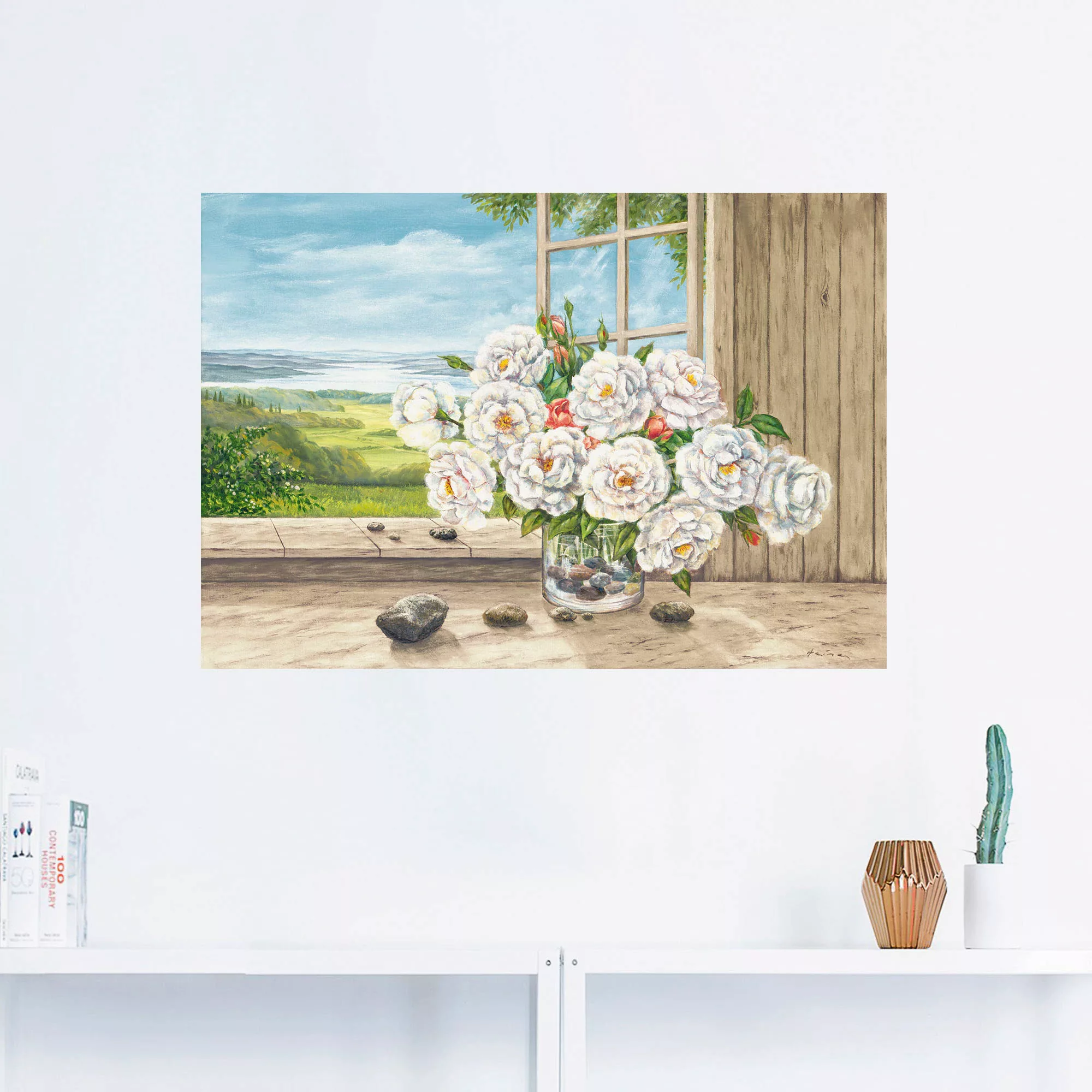 Artland Wandbild "Weiße Rosen am Fenster", Blumen, (1 St.), als Alubild, Le günstig online kaufen