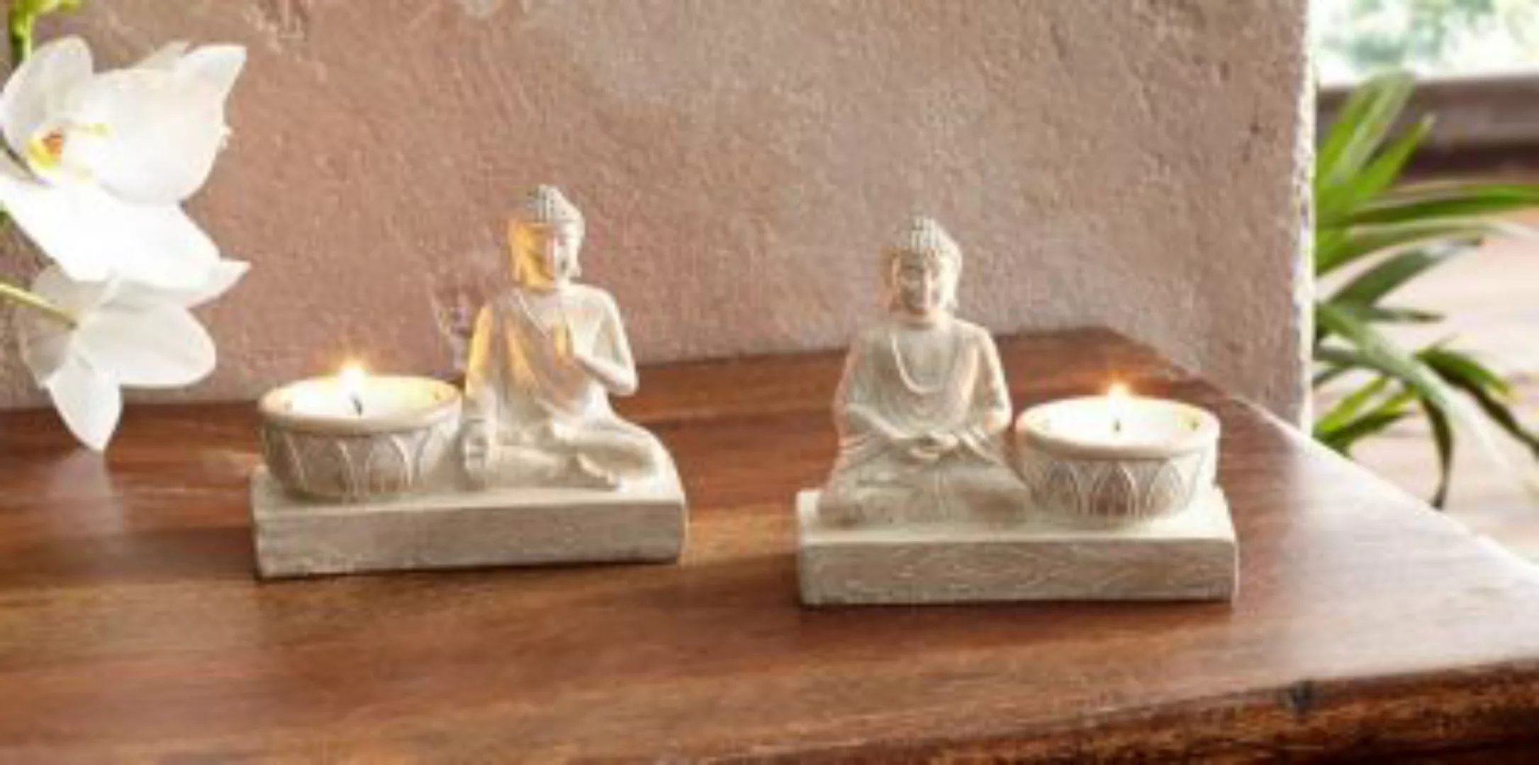 HOME Living Teelichthalter SPAR-SET 2x Meditation Teelichthalter creme günstig online kaufen