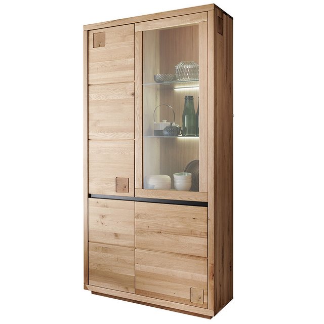 Lomadox Vitrine WINCHESTER-69 Vitrinenschrank Standvitrine 103 cm Eiche mas günstig online kaufen