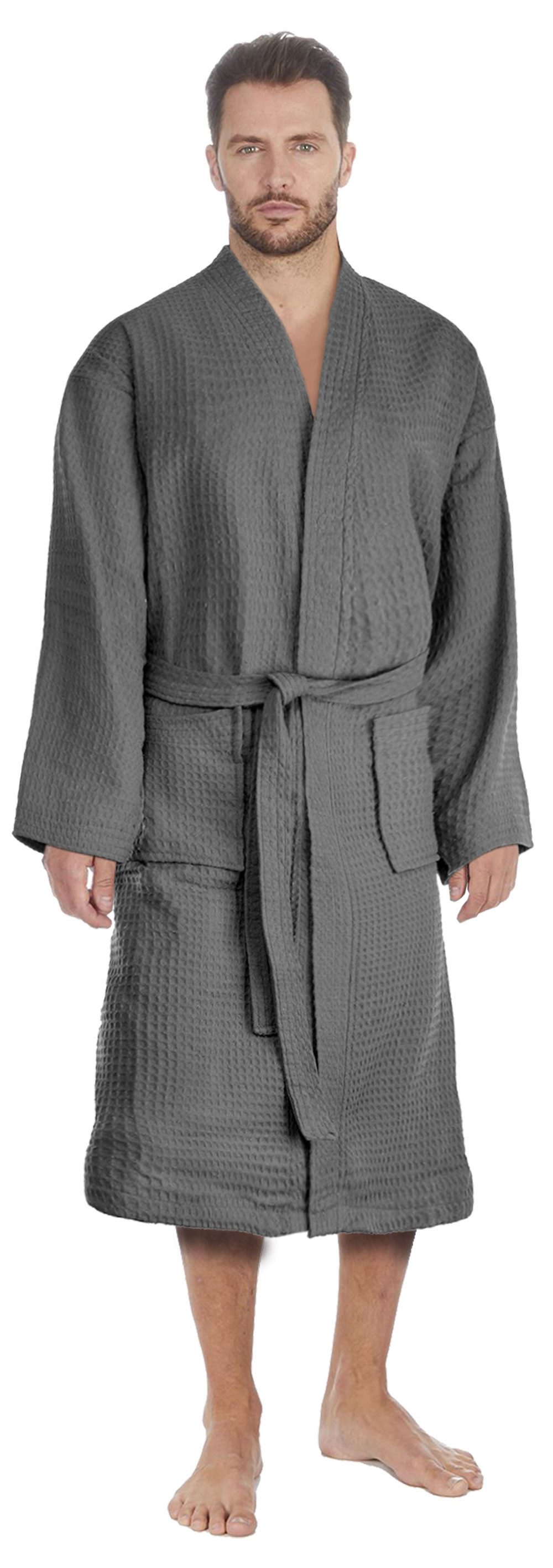 Badekönig Herrenbademantel Waffelpique, Kapuze, Gürtel, Langform günstig online kaufen