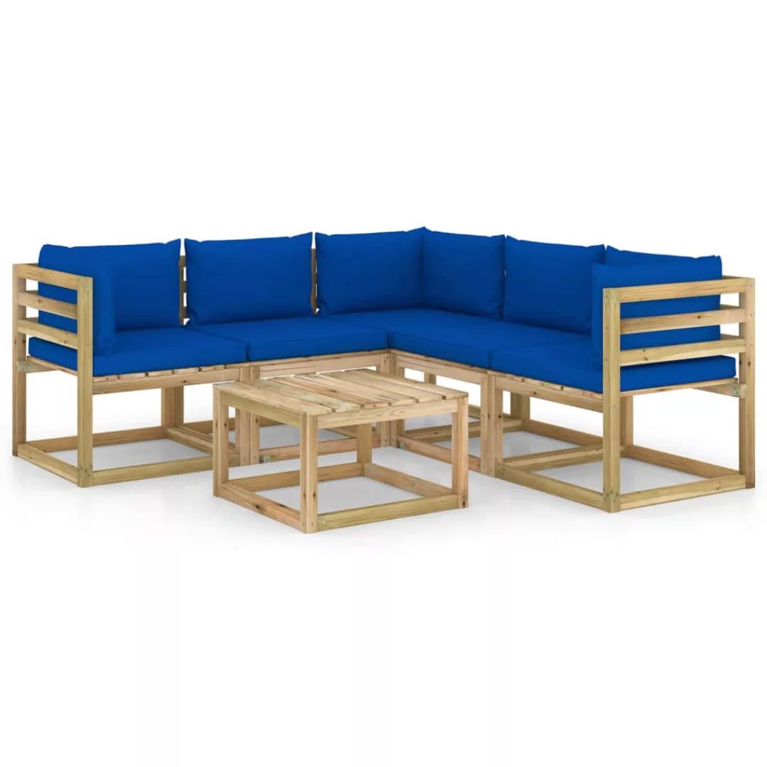 6-tlg. Garten-lounge-set Mit Blauen Kissen günstig online kaufen