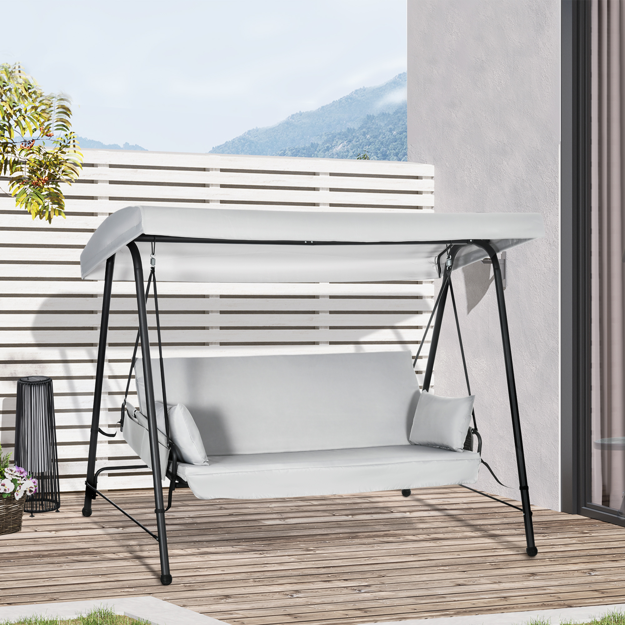 Outsunny Gartenliege 3-Sitzer, umbaubares Sonnenschutzdach, verstellbare Ne günstig online kaufen