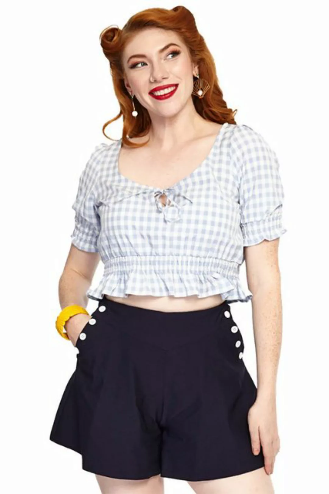 Voodoo Vixen Crop-Top Sadie Blue Gingham Oberteil Bluse Retro Vintage 50s 5 günstig online kaufen