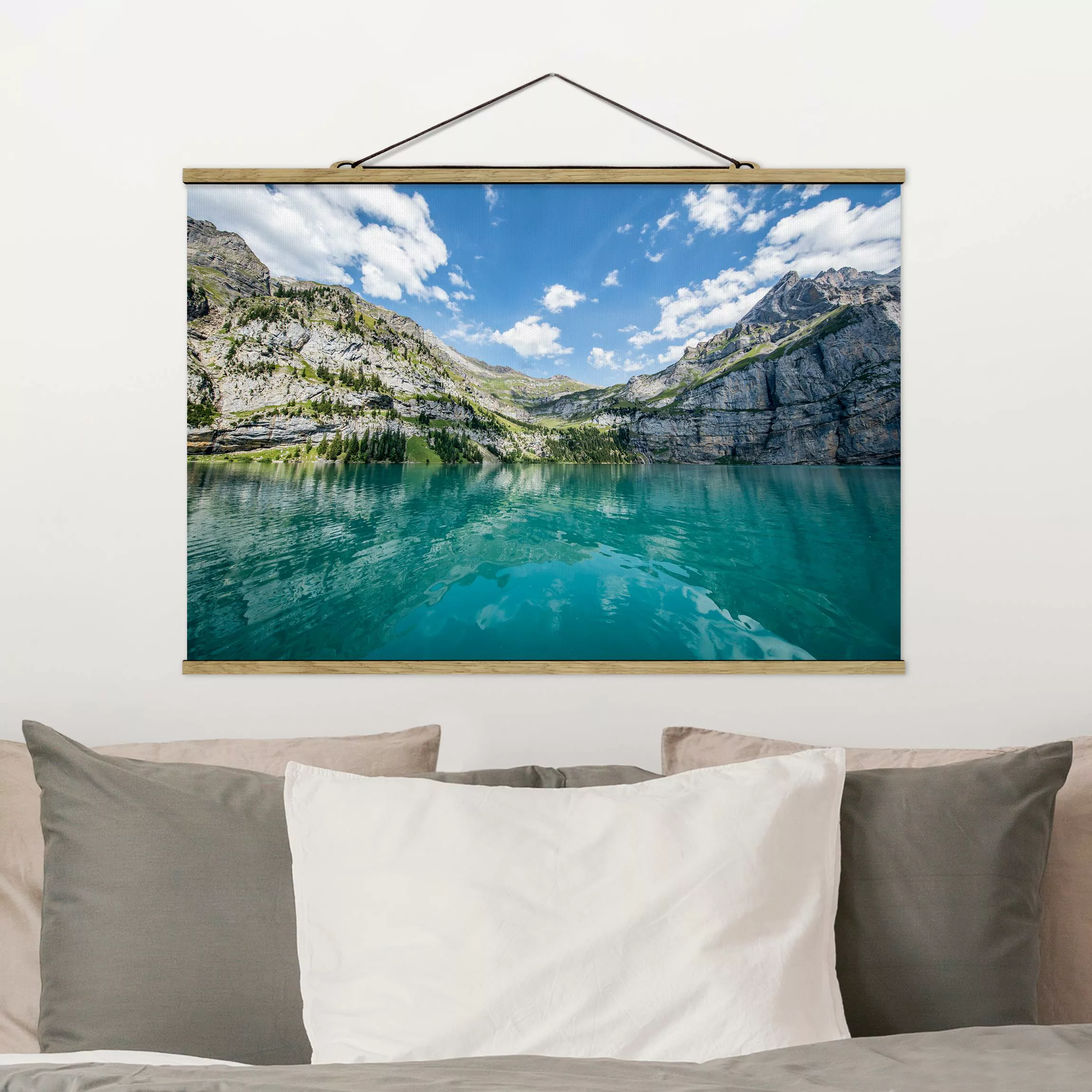 Stoffbild mit Posterleisten Traumhafter Bergsee günstig online kaufen