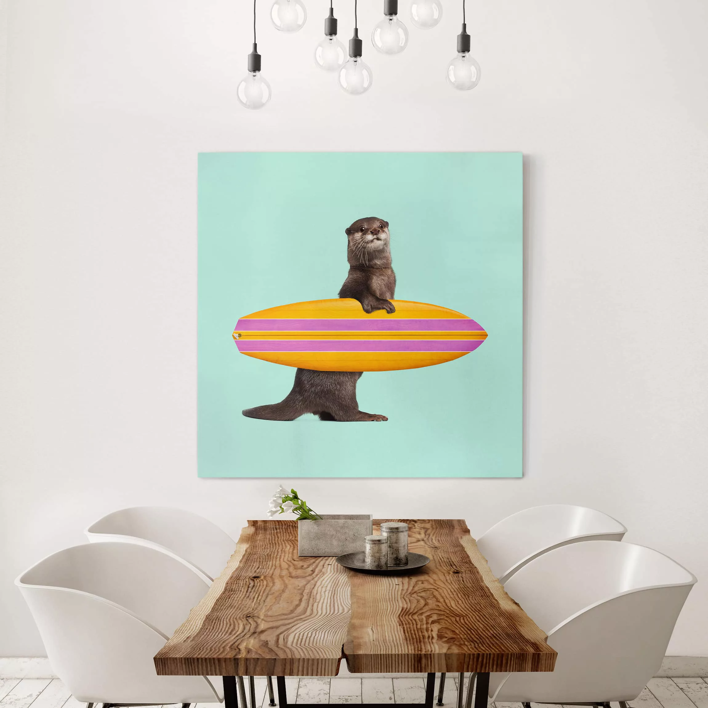 Leinwandbild Kinderzimmer - Quadrat Otter mit Surfbrett günstig online kaufen