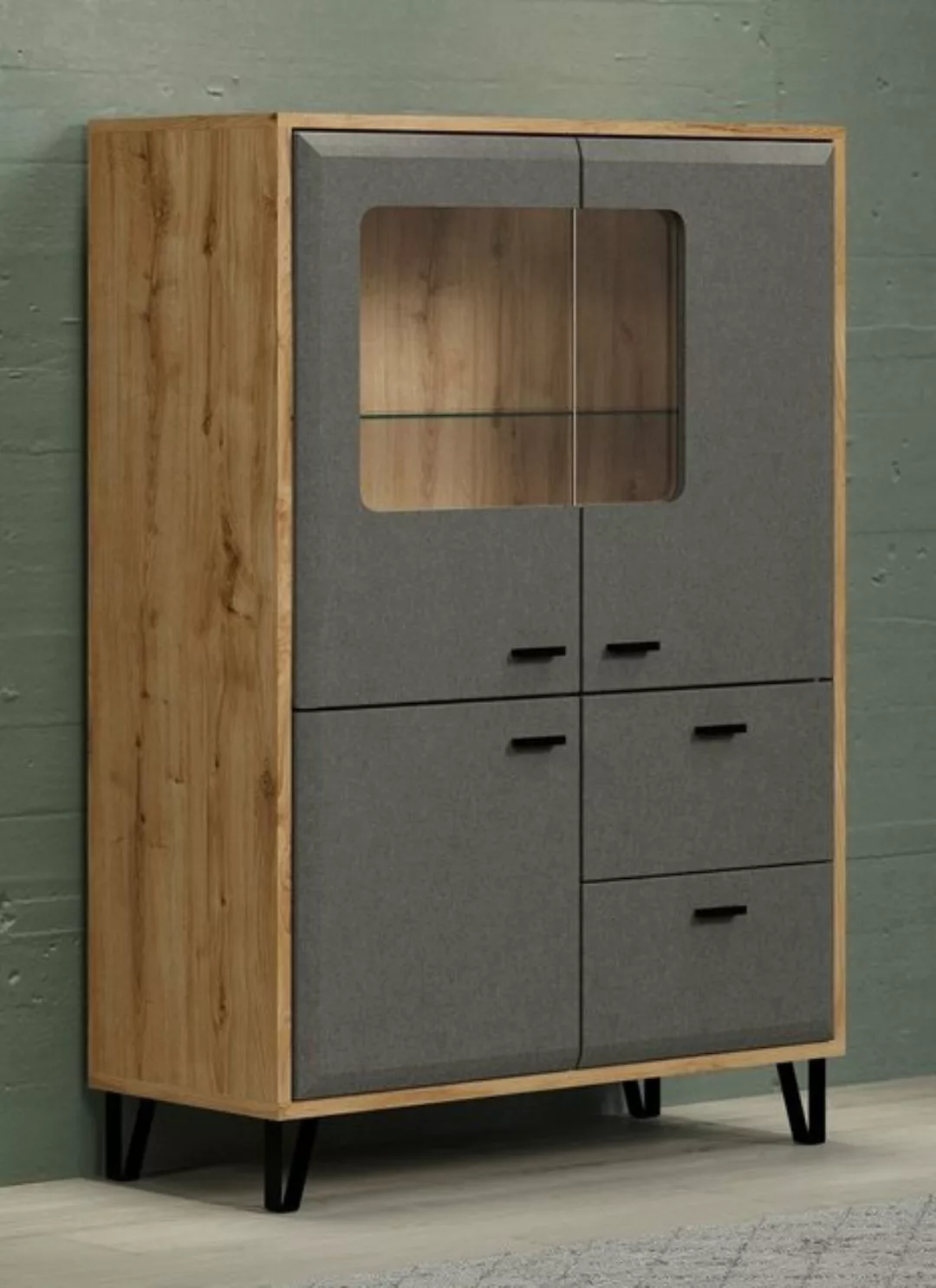 trendteam Vitrine Highboard Blanshe 1, Eiche Navarra / Filz dunkelgrau günstig online kaufen